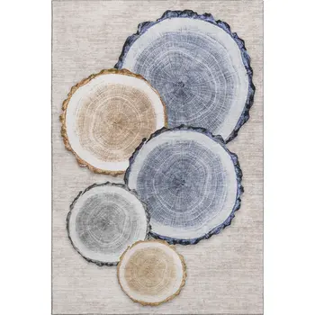 10' X 14' Beige Blue And Ivory Woodland Lodge Washable Area Rug With UV Protection