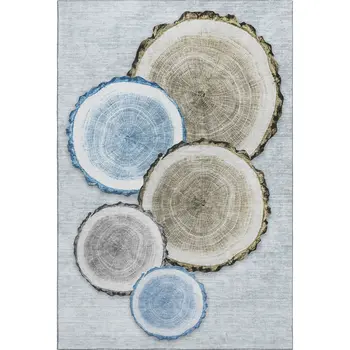 3' X 5' Blue Brown And Ivory Woodland Lodge Washable Area Rug With UV Protection
