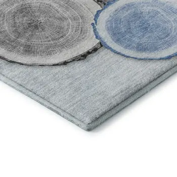 8' Blue Brown And Ivory Woodland Lodge Washable Round Rug With UV Protection