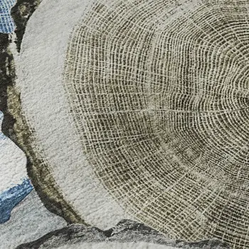 8' Blue Brown And Ivory Woodland Lodge Washable Round Rug With UV Protection