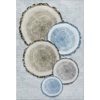 9' X 12' Blue Brown And Ivory Woodland Lodge Washable Area Rug With UV Protection