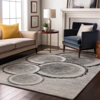 3' X 5' Gray And Ivory Woodland Lodge Washable Area Rug With UV Protection