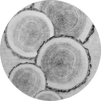 8' Gray And Ivory Woodland Lodge Washable Round Rug With UV Protection
