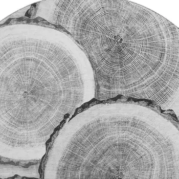 8' Gray And Ivory Woodland Lodge Washable Round Rug With UV Protection