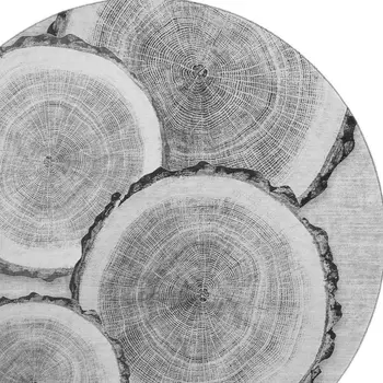 8' Gray And Ivory Woodland Lodge Washable Round Rug With UV Protection