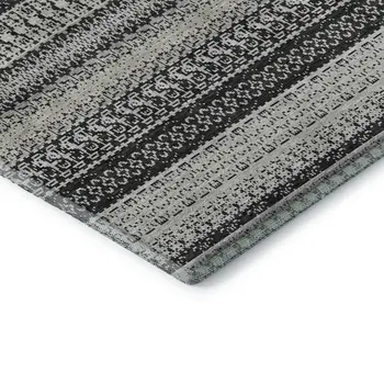 3' X 5' Black And Ivory Striped Washable Area Rug With UV Protection