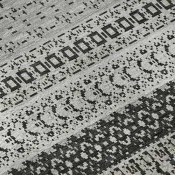 9' X 12' Black And Ivory Striped Washable Area Rug With UV Protection