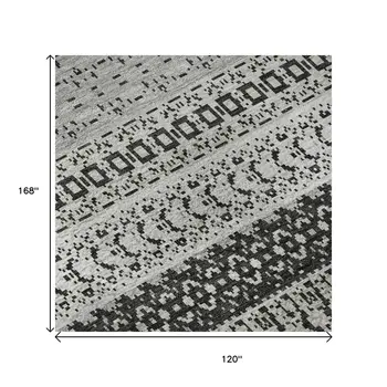 10' X 14' Black And Ivory Striped Washable Area Rug With UV Protection