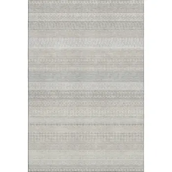 5' X 8' Ivory And Beige Striped Washable Area Rug With UV Protection