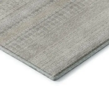 5' X 8' Ivory And Beige Striped Washable Area Rug With UV Protection
