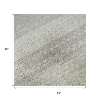 5' X 8' Ivory And Beige Striped Washable Area Rug With UV Protection
