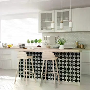 7" x 7" Black Vinyl Arabesque Peel And Stick Removable Tiles