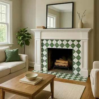6" x 6" Green Vinyl Arabesque Peel And Stick Removable Tiles
