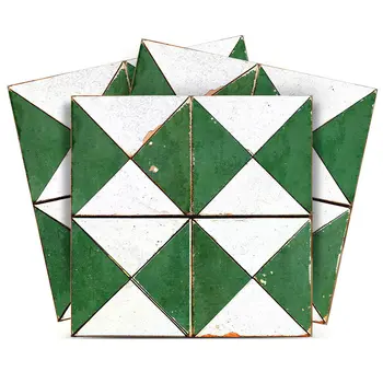 7" x 7" Green Vinyl Arabesque Peel And Stick Removable Tiles