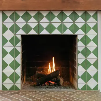 7" x 7" Green Vinyl Arabesque Peel And Stick Removable Tiles