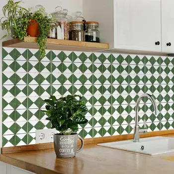 8" x 8" Green Vinyl Arabesque Peel And Stick Removable Tiles