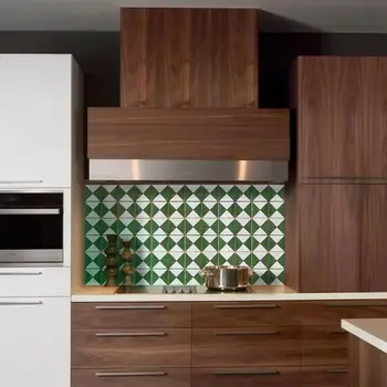 8" x 8" Green Vinyl Arabesque Peel And Stick Removable Tiles