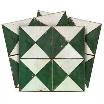 6" x 6" Green Vinyl Arabesque Peel And Stick Removable Tiles