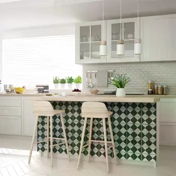 6" x 6" Green Vinyl Arabesque Peel And Stick Removable Tiles