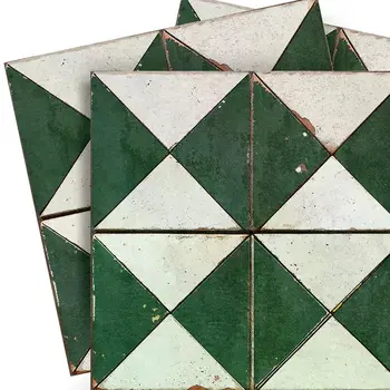 7" x 7" Green Vinyl Arabesque Peel And Stick Removable Tiles