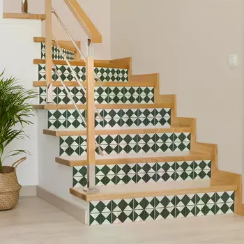 7" x 7" Green Vinyl Arabesque Peel And Stick Removable Tiles