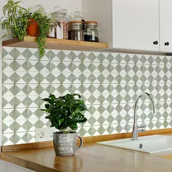 4" x 4" Green Vinyl Arabesque Peel And Stick Removable Tiles
