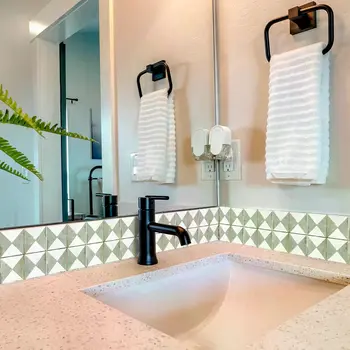 12" x 12" Green Vinyl Arabesque Peel And Stick Removable Tiles