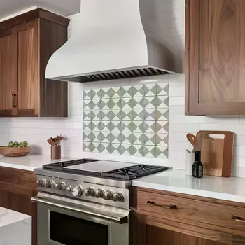 12" x 12" Green Vinyl Arabesque Peel And Stick Removable Tiles