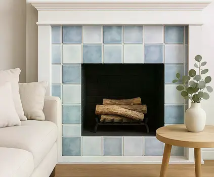 4" x 4" Blue Vinyl Arabesque Peel And Stick Removable Tiles