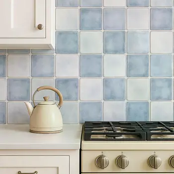 12" x 12" Blue Vinyl Arabesque Peel And Stick Removable Tiles