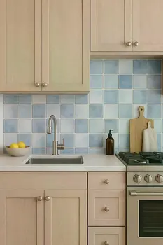 12" x 12" Blue Vinyl Arabesque Peel And Stick Removable Tiles