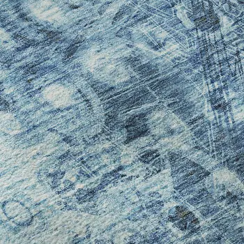 3' X 5' Blue And Ivory Ikat Washable Area Rug With UV Protection