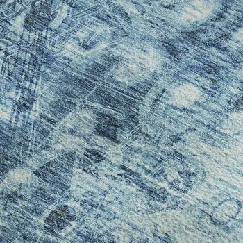3' X 5' Blue And Ivory Ikat Washable Area Rug With UV Protection