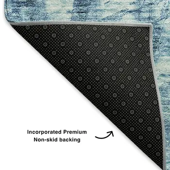 5' X 8' Blue And Ivory Ikat Washable Area Rug With UV Protection