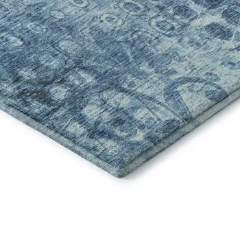 9' X 12' Blue And Ivory Ikat Washable Area Rug With UV Protection