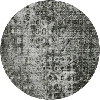 8' Charcoal And Gray Ikat Washable Round Rug With UV Protection
