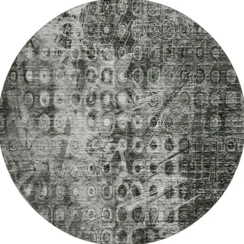8' Charcoal And Gray Ikat Washable Round Rug With UV Protection