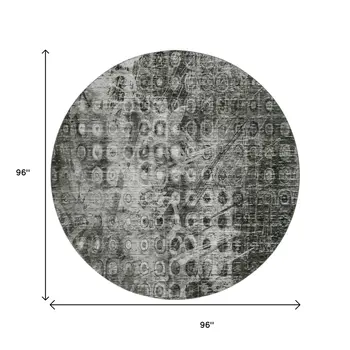 8' Charcoal And Gray Ikat Washable Round Rug With UV Protection