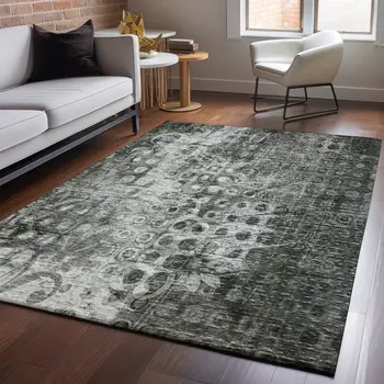 8' X 10' Charcoal And Gray Ikat Washable Area Rug With UV Protection