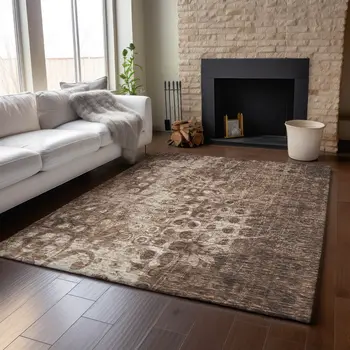 3' X 5' Chocolate And Beige Ikat Washable Area Rug With UV Protection