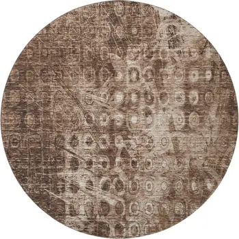 8' Chocolate And Beige Ikat Washable Round Rug With UV Protection