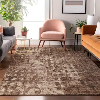 10' X 14' Chocolate And Beige Ikat Washable Area Rug With UV Protection
