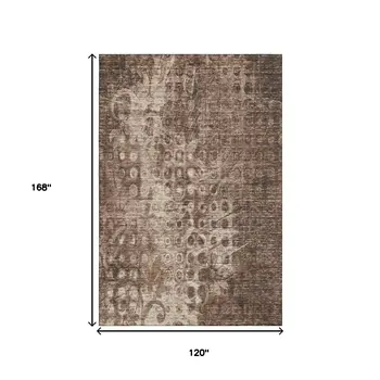 10' X 14' Chocolate And Beige Ikat Washable Area Rug With UV Protection