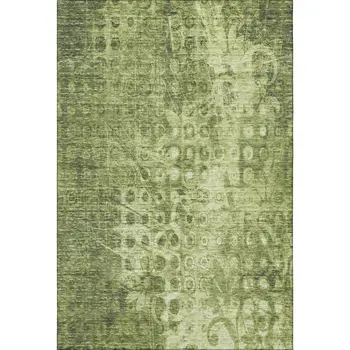 8' X 10' Olive Green And Ivory Ikat Washable Area Rug With UV Protection