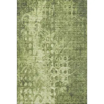 9' X 12' Olive Green And Ivory Ikat Washable Area Rug With UV Protection