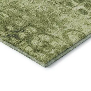 9' X 12' Olive Green And Ivory Ikat Washable Area Rug With UV Protection