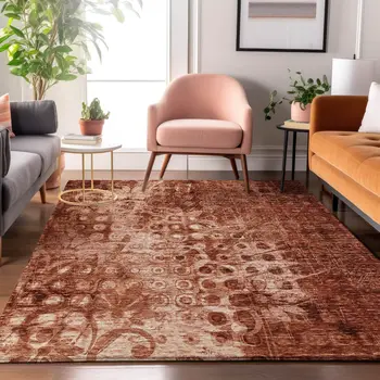3' X 5' Chili Red And Ivory Ikat Washable Area Rug With UV Protection