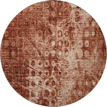 8' Chili Red And Ivory Ikat Washable Round Rug With UV Protection