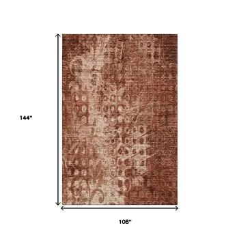 9' X 12' Chili Red And Ivory Ikat Washable Area Rug With UV Protection