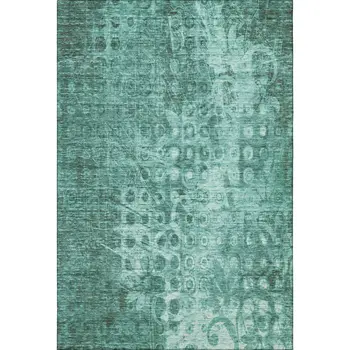 5' X 8' Teal And Ivory Ikat Washable Area Rug With UV Protection